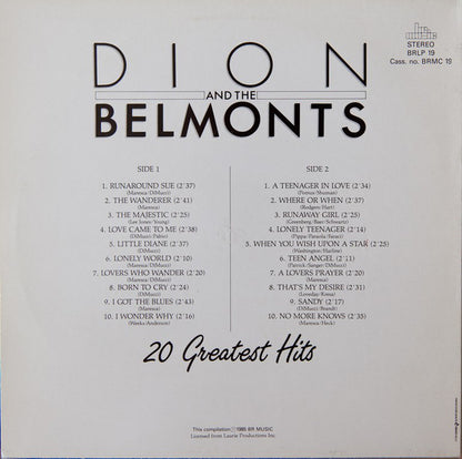 Dion And The Belmonts* : 20 Greatest Hits (LP, Comp)