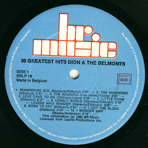 Dion And The Belmonts* : 20 Greatest Hits (LP, Comp)