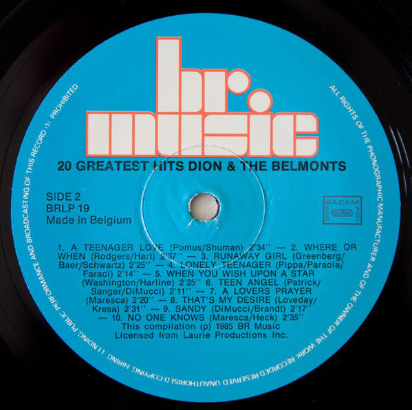 Dion And The Belmonts* : 20 Greatest Hits (LP, Comp)