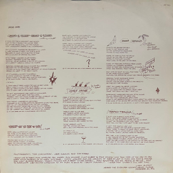 Jimmy Buffett : Changes In Latitudes, Changes In Attitudes (LP, Album, Pit)
