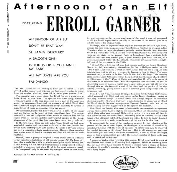 Erroll Garner : Afternoon Of An Elf (LP, Album, Mono, RE, Styrene)
