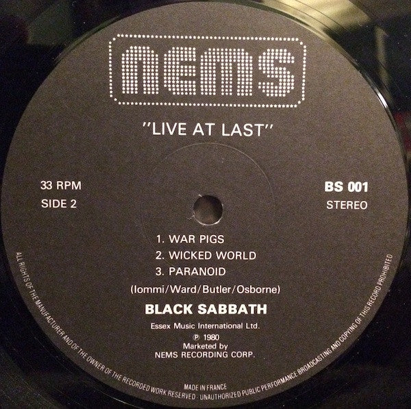 Black Sabbath : Live At Last (LP, Album)
