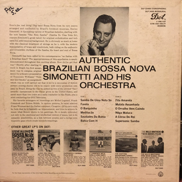 Simonetti And His Orchestra* : Authentic Brazilian Bossa Nova (LP, Album, Mono)