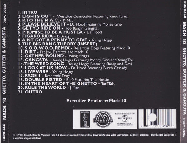 Mack 10 : Ghetto Gutter & Gangsta (CD, Comp)