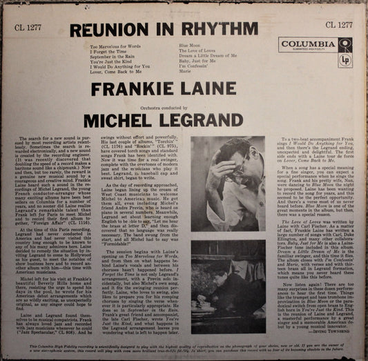 Frankie Laine With Michel Legrand And His Orchestra* : Reunion In Rhythm (LP, Album, Mono)