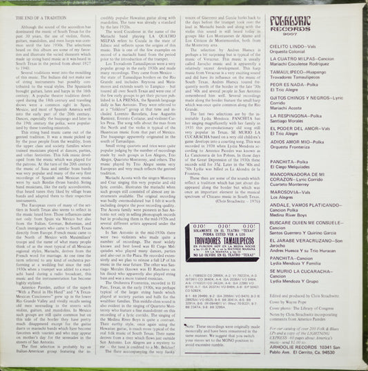 Various : Texas-Mexican Border Music Vol. 5 - The String Bands (End Of A Tradition) (LP, Comp)