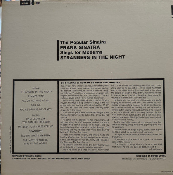 Frank Sinatra : Strangers In The Night (LP, Album, Mono)