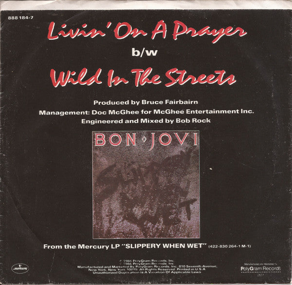 Bon Jovi : Livin' On A Prayer (7", Single, Styrene, Ind)