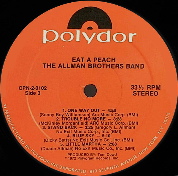 The Allman Brothers Band : Eat A Peach (2xLP, Album, RE)