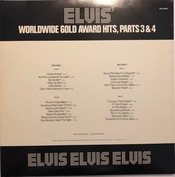 Elvis Presley : Worldwide Gold Award Hits, Parts 3 & 4 (2xLP, Comp, Ind)
