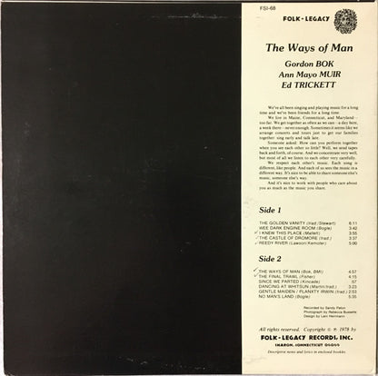 Gordon Bok, Ann Mayo Muir, Ed Trickett : The Ways Of Man (LP, Album)