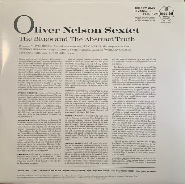 Oliver Nelson : The Blues And The Abstract Truth (LP, Album, Ltd, RE, 180)