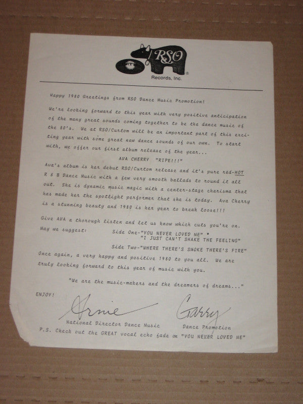 Ava Cherry : Ripe !!! (LP, Album, Promo)