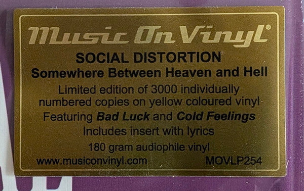 Social Distortion : Somewhere Between Heaven And Hell (LP, Album, Ltd, Num, RE, RP, Yel)