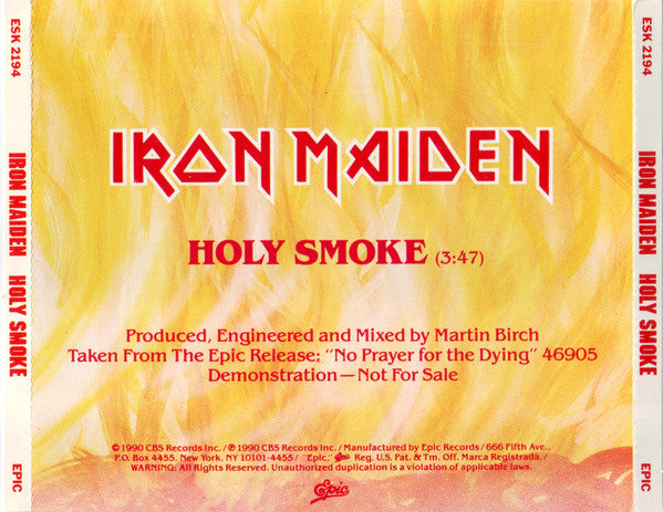 Iron Maiden : Holy Smoke (CD, Single, Promo)