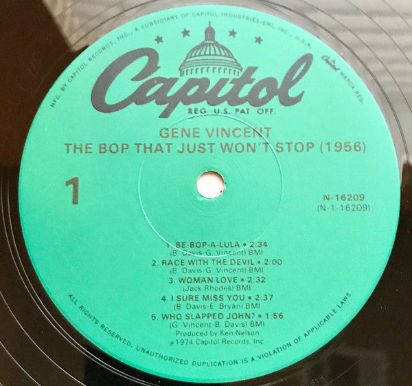 Gene Vincent And His Blue Caps* : The Bop That Just Won't Stop (1956) (LP, Comp, Mono, RE)