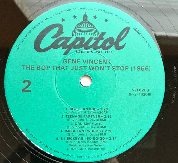 Gene Vincent And His Blue Caps* : The Bop That Just Won't Stop (1956) (LP, Comp, Mono, RE)