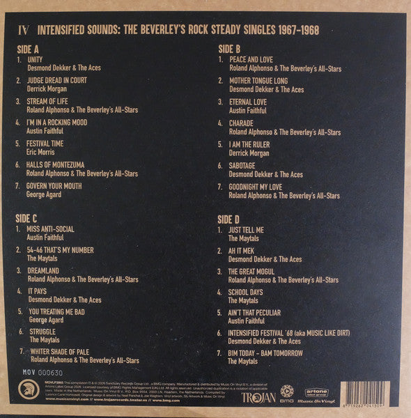 Various : Intensified Sounds: The Beverley's Rock Steady Singles 1967 - 1968 (2xLP, Comp, Ltd, Num, Ora)