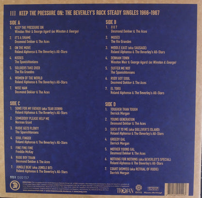 Various : Keep The Pressure On: The Beverley's Rock Steady Singles 1966 - 1967 (2xLP, Comp, Ltd, Num, Ora)