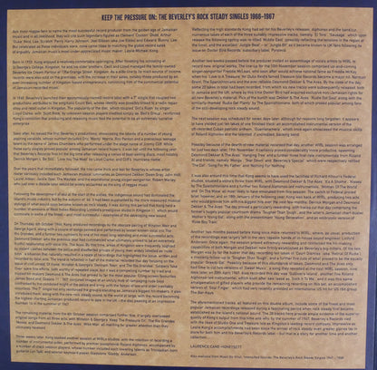 Various : Keep The Pressure On: The Beverley's Rock Steady Singles 1966 - 1967 (2xLP, Comp, Ltd, Num, Ora)