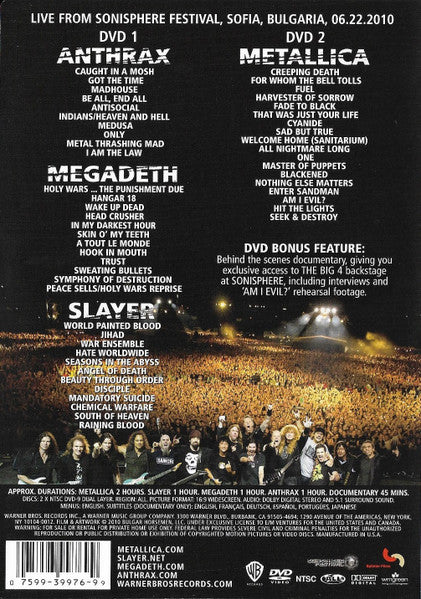Metallica, Slayer, Megadeth, Anthrax : The Big 4: Live From Sofia, Bulgaria (2xDVD-V, NTSC)