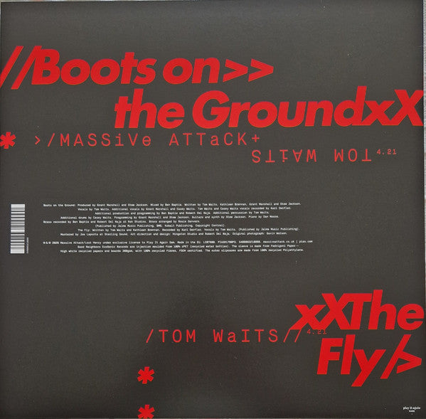 Massive Attack X Tom Waits : Boots On The Ground (12", Single, Bioplastic, Ltd, Whi)