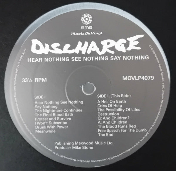 Discharge : Hear Nothing See Nothing Say Nothing (LP, Album, Ltd, Num, RE, Whi)