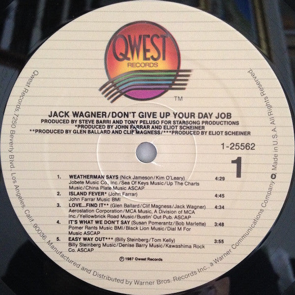Jack Wagner : Don't Give Up Your Day Job (LP, Album)