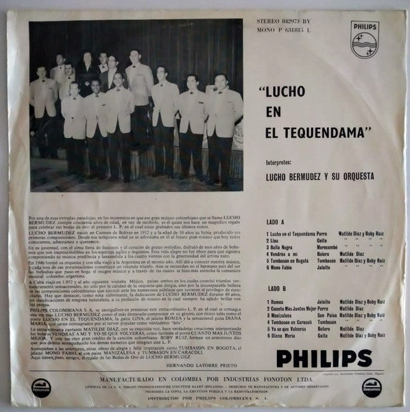 Lucho Bermudez : Lucho En El Tequendama (LP, Album, Mono)