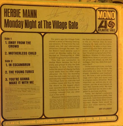 Herbie Mann : Monday Night At The Village Gate (LP, Album, Mono)