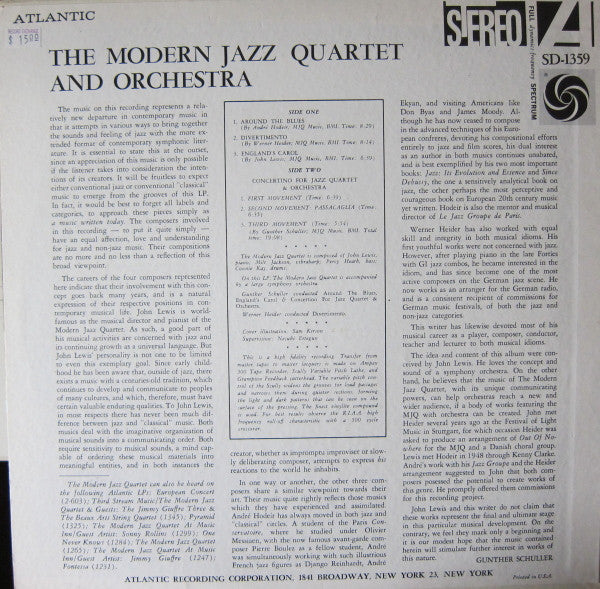 The Modern Jazz Quartet : The Modern Jazz Quartet & Orchestra (LP, Album)
