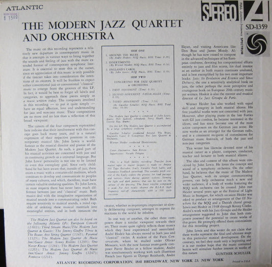 The Modern Jazz Quartet : The Modern Jazz Quartet & Orchestra (LP, Album)