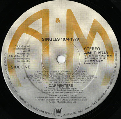 The Carpenters* : The Singles 1974-1978 (LP, Comp, Emb)