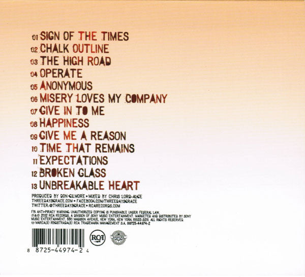 Three Days Grace : Transit Of Venus (CD, Album, Dig)