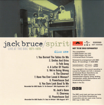 Jack Bruce : Spirit (Live At The BBC 1971-1978) (3xCD, Comp + Box)