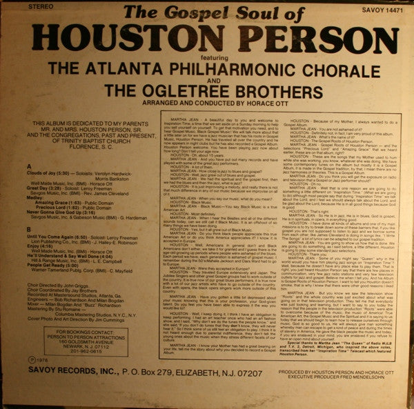 Houston Person Featuring The Atlanta Philharmonic Chorale* And The Ogletree Brothers : The Gospel Soul Of Houston Person (LP, Album)