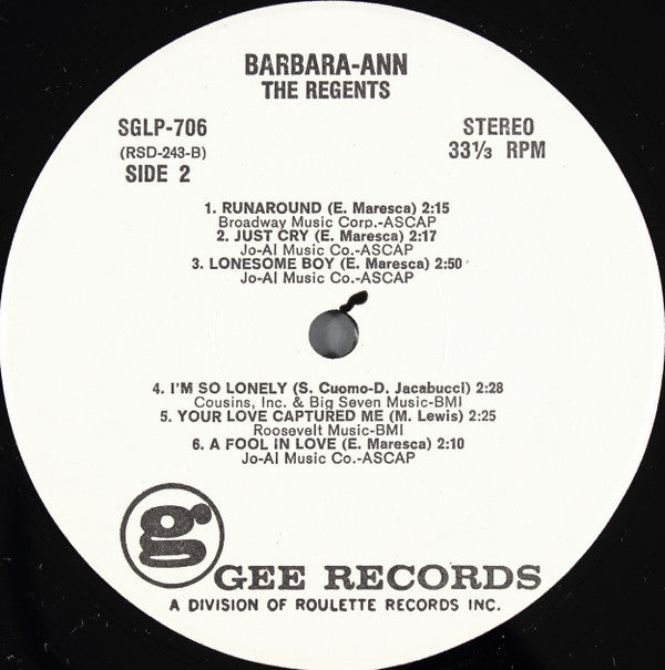 The Regents (2) : Barbara-Ann (LP, Album, RE)