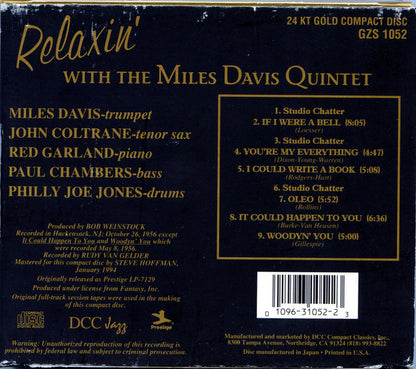 The Miles Davis Quintet : Relaxin' With The Miles Davis Quintet (CD, Album, Mono, RE, RM, 24 )