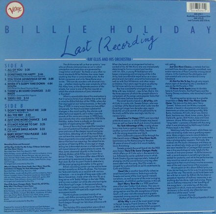 Billie Holiday With Ray Ellis And His Orchestra : Last Recording (LP, Album, RE)