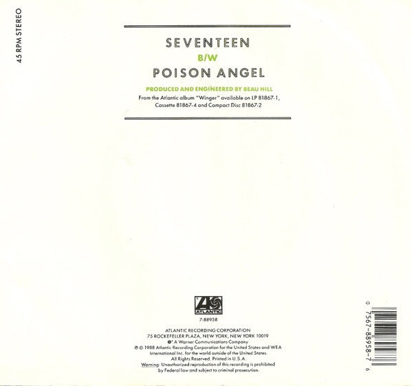 Winger : Seventeen (7")