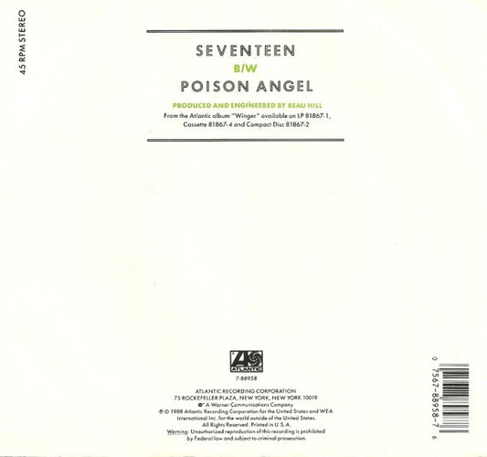 Winger : Seventeen (7")
