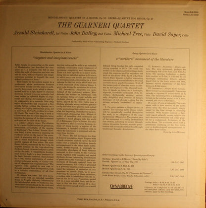 The Guarneri Quartet* / Mendelssohn*, Grieg* : String Quartet In A Minor, Op. 13 / String Quartet In G Minor, Op. 27 (LP, Album)
