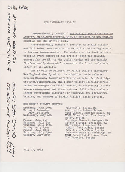 Berlin Airlift : Professionally Damaged (12", EP, Promo)