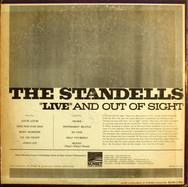 The Standells : "Live" And Out Of Sight (LP, Album, Mono)