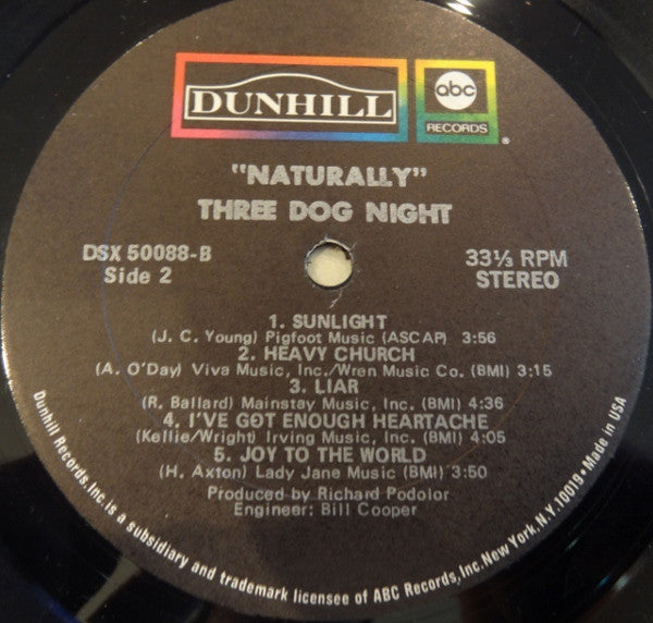 Three Dog Night : Naturally (LP, Album)