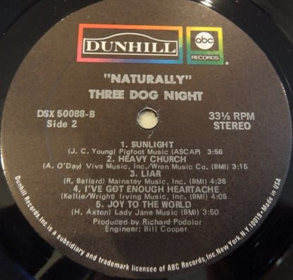 Three Dog Night : Naturally (LP, Album)