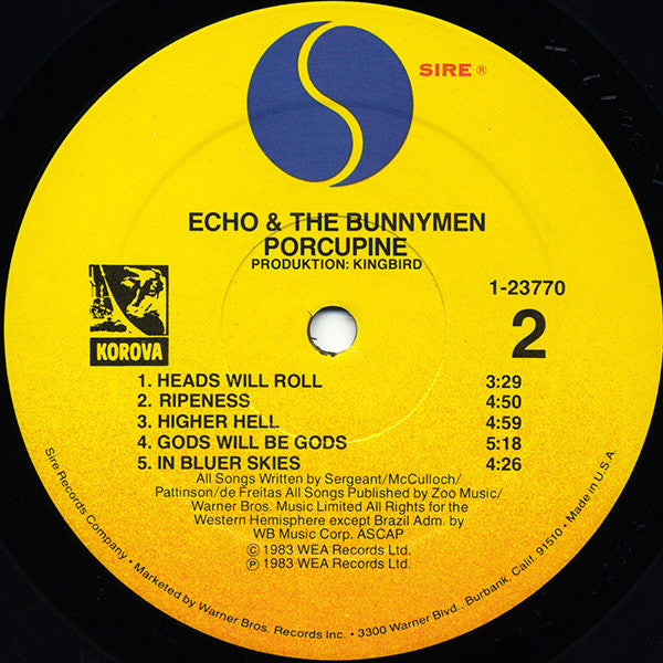 Echo & The Bunnymen : Porcupine (LP, Album, Win)