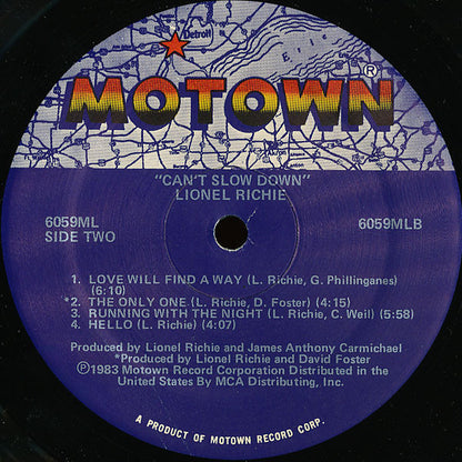 Lionel Richie : Can't Slow Down (LP, Album, Sup)