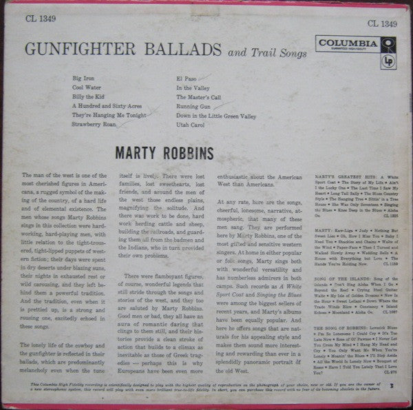 Marty Robbins : Gunfighter Ballads And Trail Songs (LP, Album, Mono)