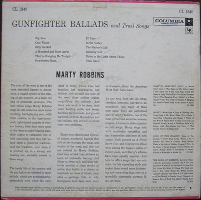 Marty Robbins : Gunfighter Ballads And Trail Songs (LP, Album, Mono)